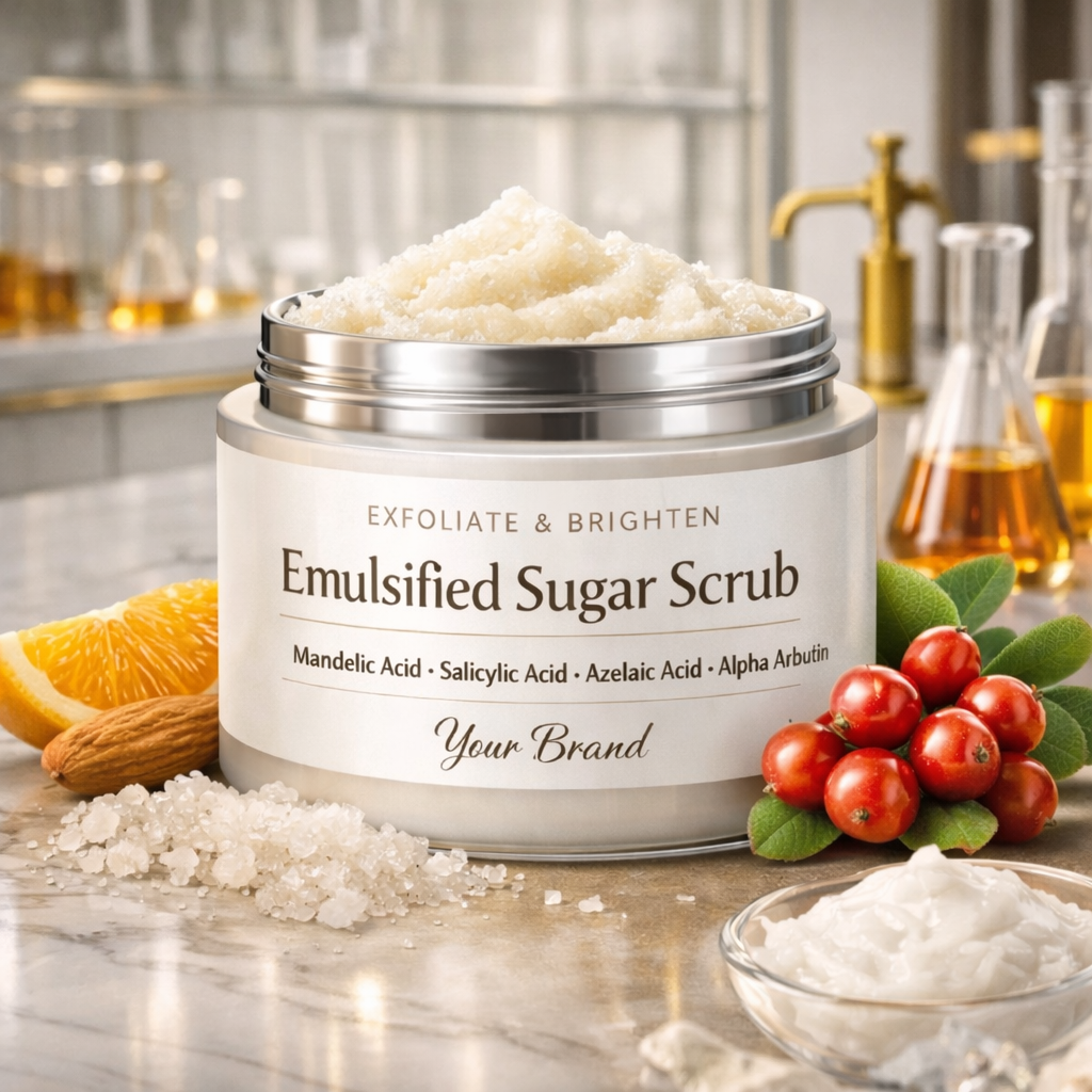 Emulsified chemical exfoliant scrub